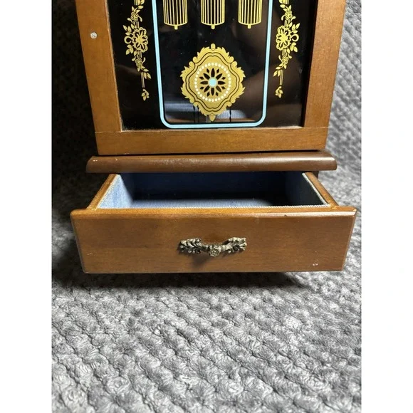 Vintage Grandfather Clock Style‎ Musical Wood Jewelry Box Armoire Hellerware